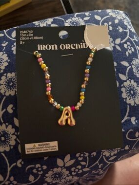 Colorful Beaded Necklace with Gold Letter A Charm